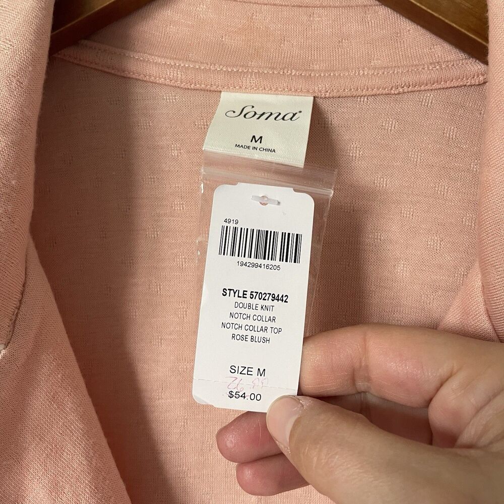 Soma Double Knit Notch Collar Pajama Lougewear Top Rose Blush Women's Medium - Picture 6 of 9